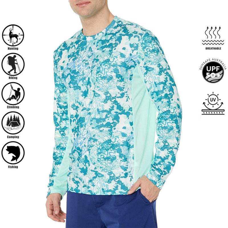 ETST 007 Herenshirt UV-bescherming Buitensporten Ronde hals Tops, Hardloopzon T-shirts UPF50+ Heren Lange Mouw Visshirt - Ademend L