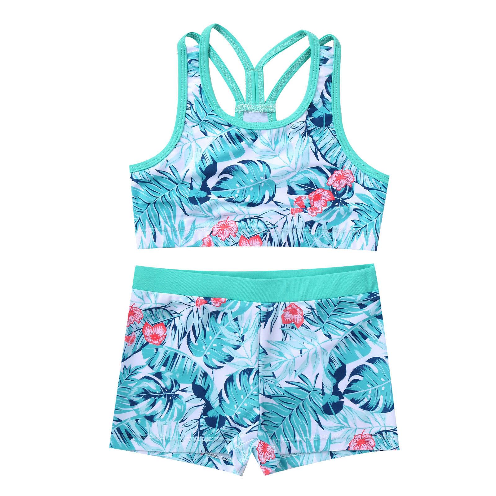 Sxiwei Tweedelige zwemkleding voor meisjes, mouwloze Y-vormige tanktop met rug en boyshorts 9-10 Years