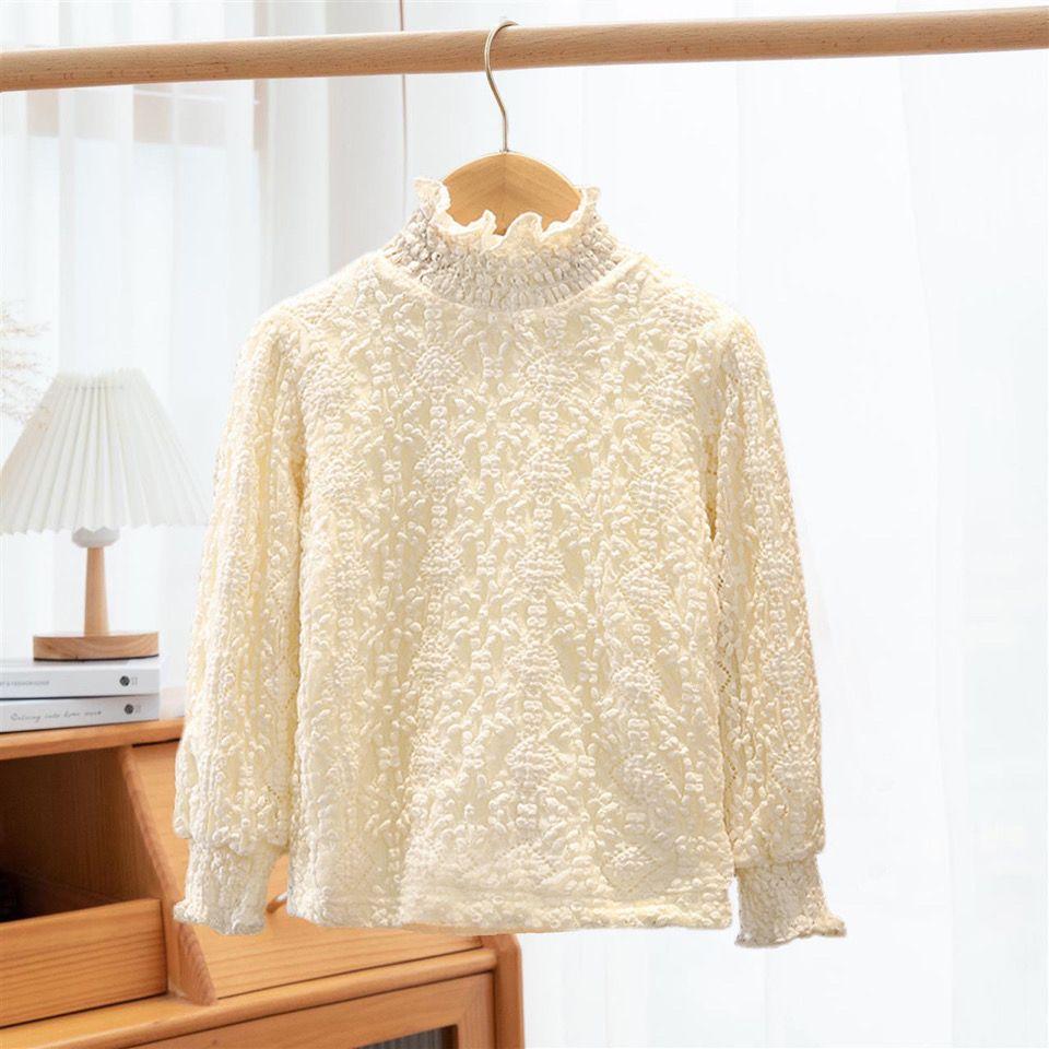 YUBAOBEI Babymeisjes Wit Shirt Winter Dikke Beige Blouse Met Lange Mouwen Meisjes Hoge Hals Tops Kinderkleding Trui 1 tot 12 jaar 140