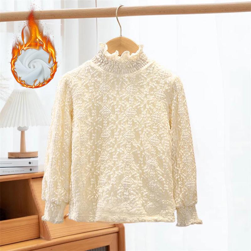 YUBAOBEI Babymeisjes Wit Shirt Winter Dikke Beige Blouse Met Lange Mouwen Meisjes Hoge Hals Tops Kinderkleding Trui 1 tot 12 jaar 150