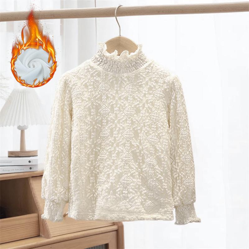 YUBAOBEI Babymeisjes Wit Shirt Winter Dikke Beige Blouse Met Lange Mouwen Meisjes Hoge Hals Tops Kinderkleding Trui 1 tot 12 jaar 160
