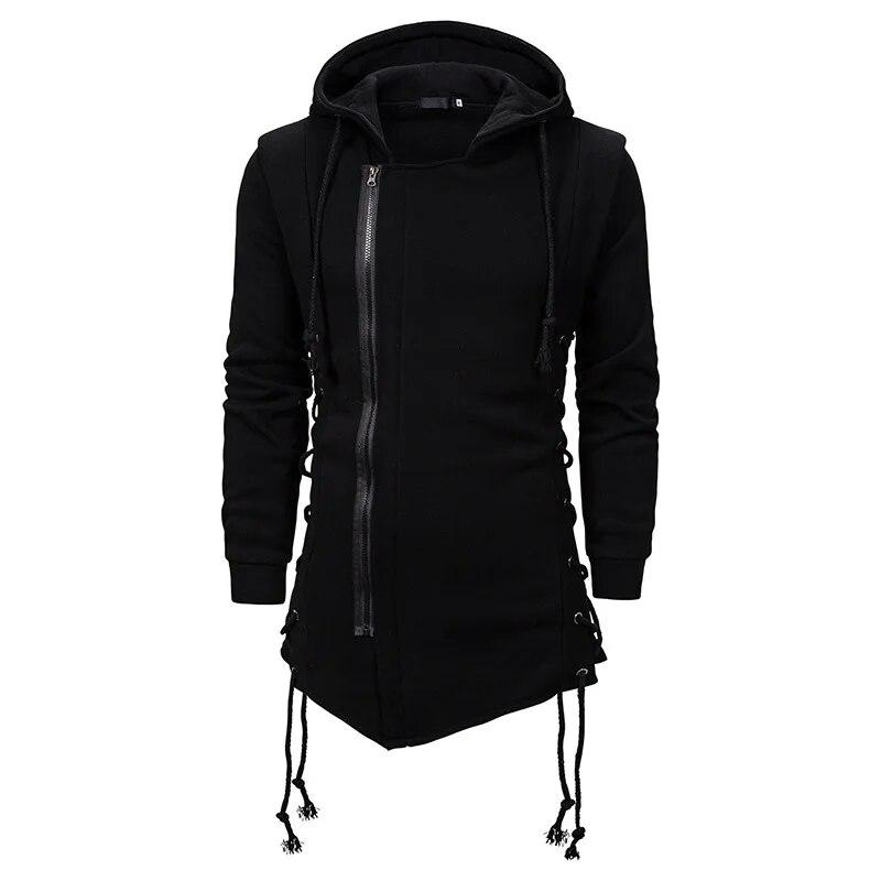 Leefona Heren zwarte streetwear rits hoodies sweatshirts hiphop casual kapjas met zijsjorring gekruiste hoody trainingspakken M zwart