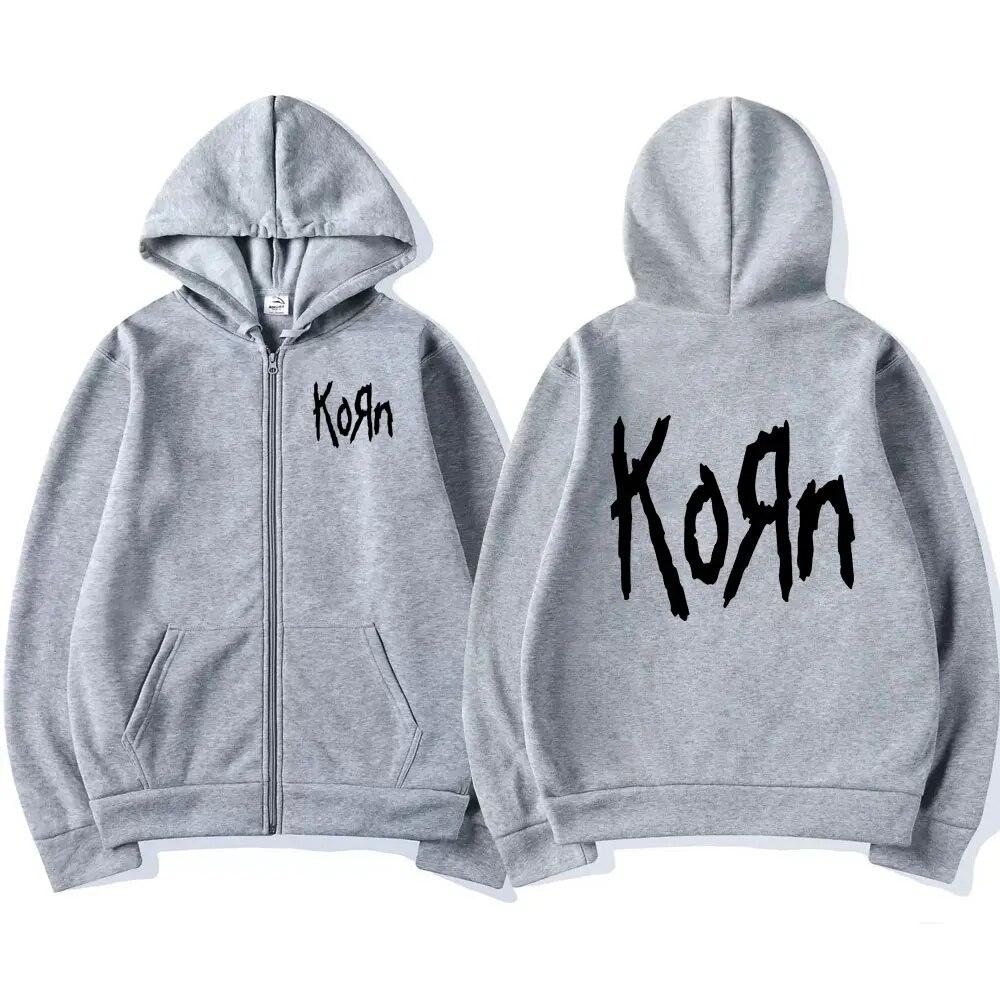 Limindong Korn Rock Band Letter Logo Rits Hoodie Heren Metal Gothic Vintage Oversized Rits Hoodies Streetwear Punk Sweatshirts Jassen XXXL grijs