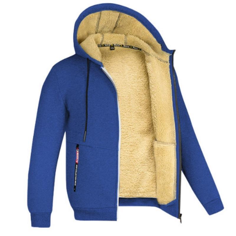 Ki Wi Lam fluwelen herfst en winter trui heren capuchon effen kleur jas plus fluweel verdikte kleding M koningsblauwe kleur