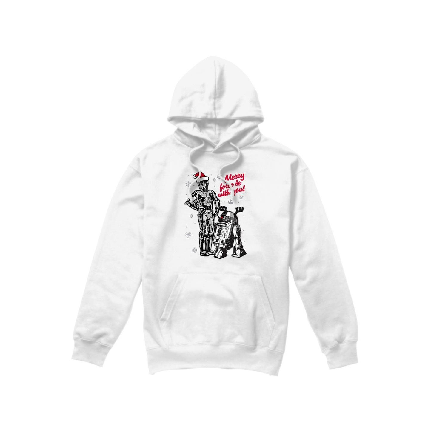 Star Wars Mens Merry Christmas Droids Hoodie XXL wit