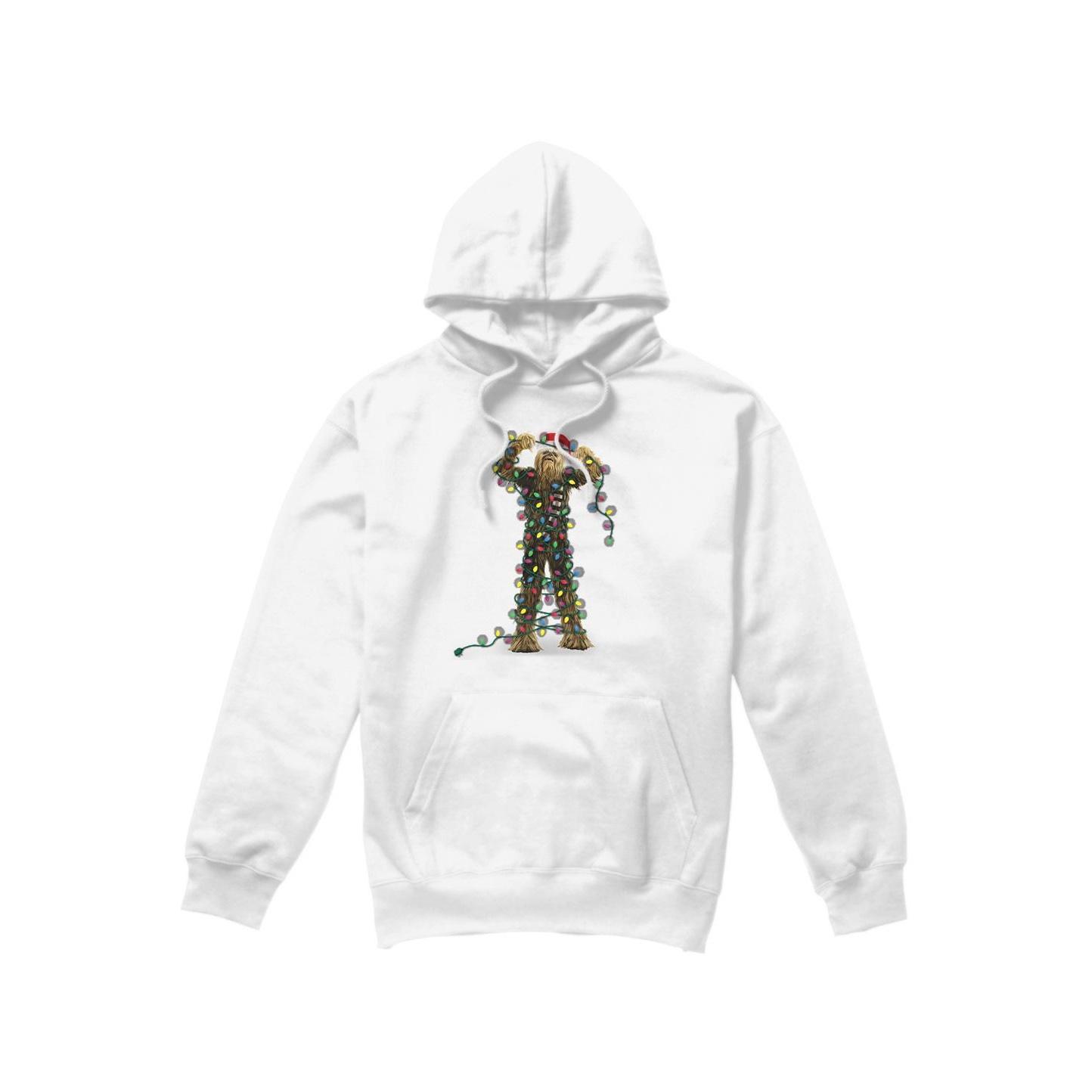 Star Wars Mens Chewbacca Fairy Lights Christmas Hoodie XL wit