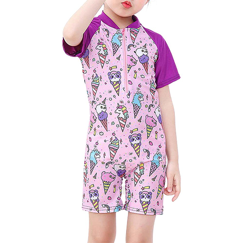 KC Cute Kids Kinderen Bedrukt Badpak Jongens Korte Mouw Jumpsuit Meisjes Badpak O-hals Strand Badmode Rits Surf Wetsuit L