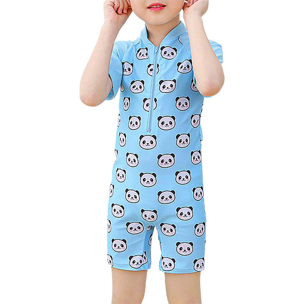 KC Cute Kids Kinderen Bedrukt Badpak Jongens Korte Mouw Jumpsuit Meisjes Badpak O-hals Strand Badmode Rits Surf Wetsuit M blauw
