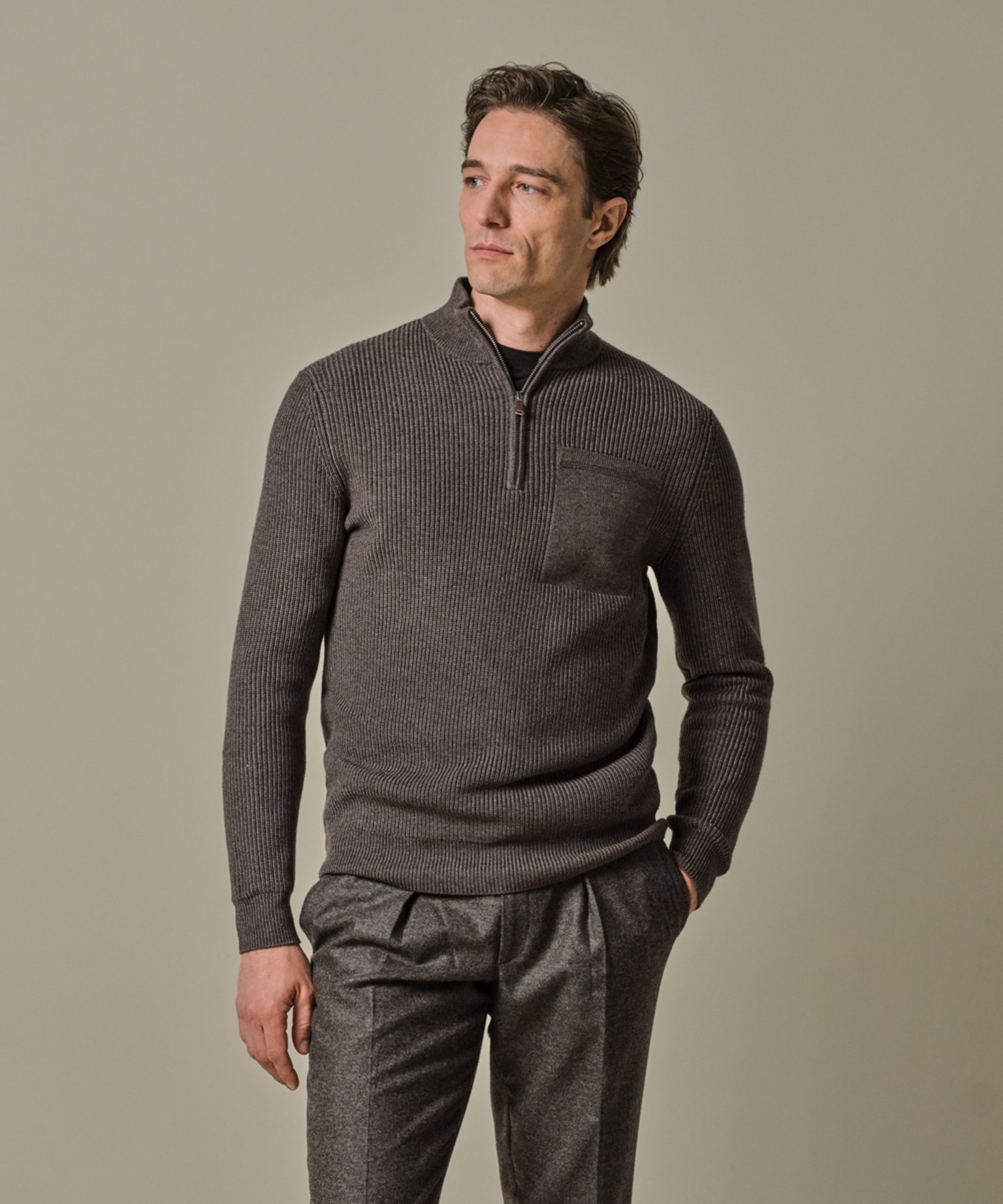 Profuomo PULLOVER HALF ZIP BROWN 