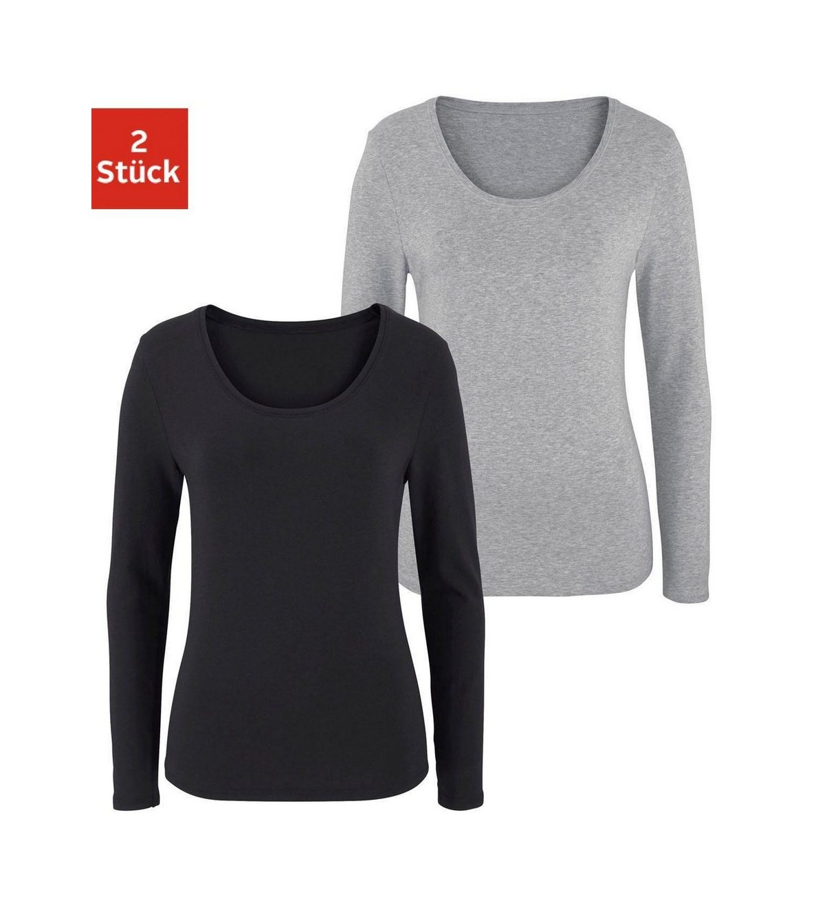 Vivance Shirt met lange mouwen Elastische katoenkwaliteit (Set van 2)
