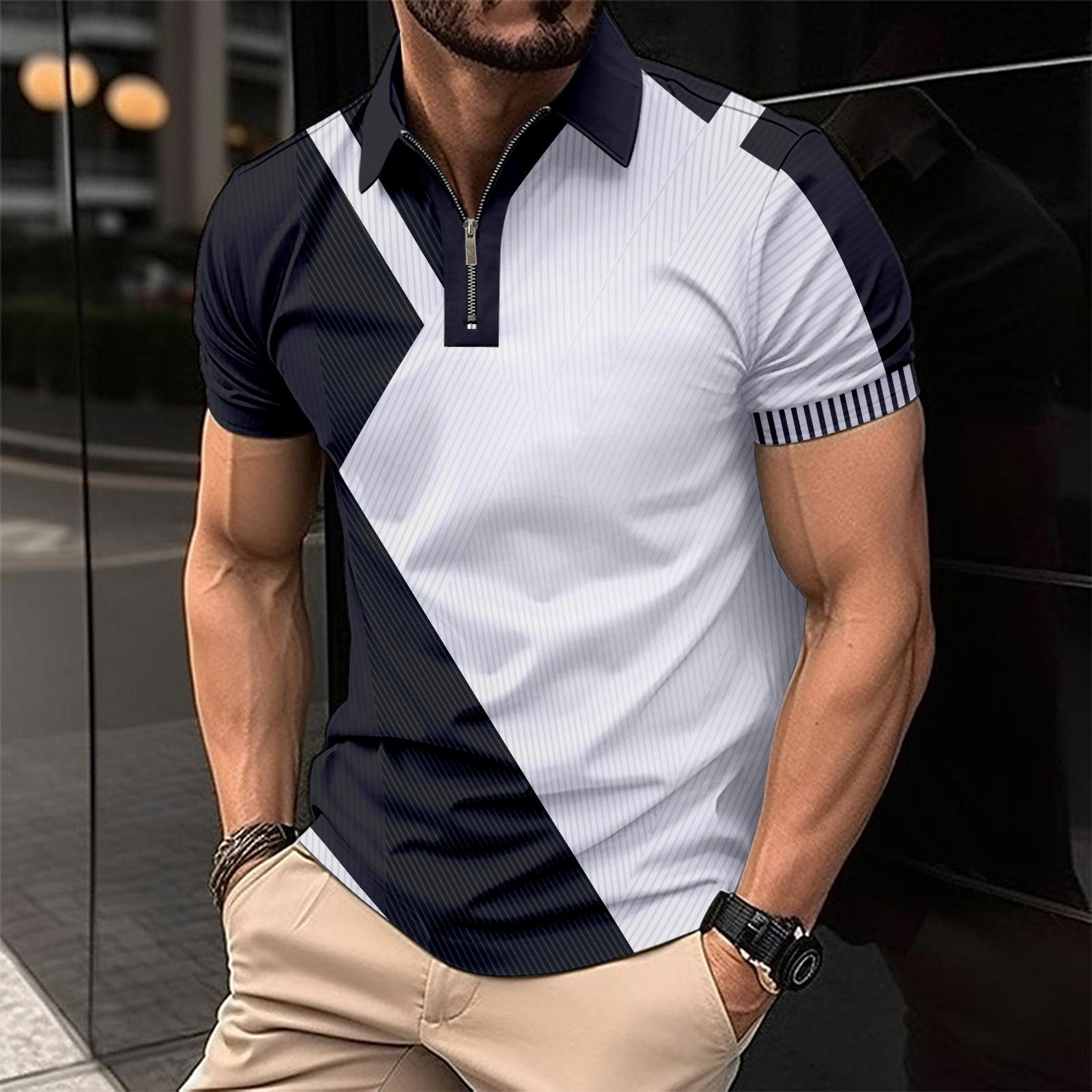 Fashion human Zomer nieuw heren casual korte mouwen revers rits poloshirt XXL