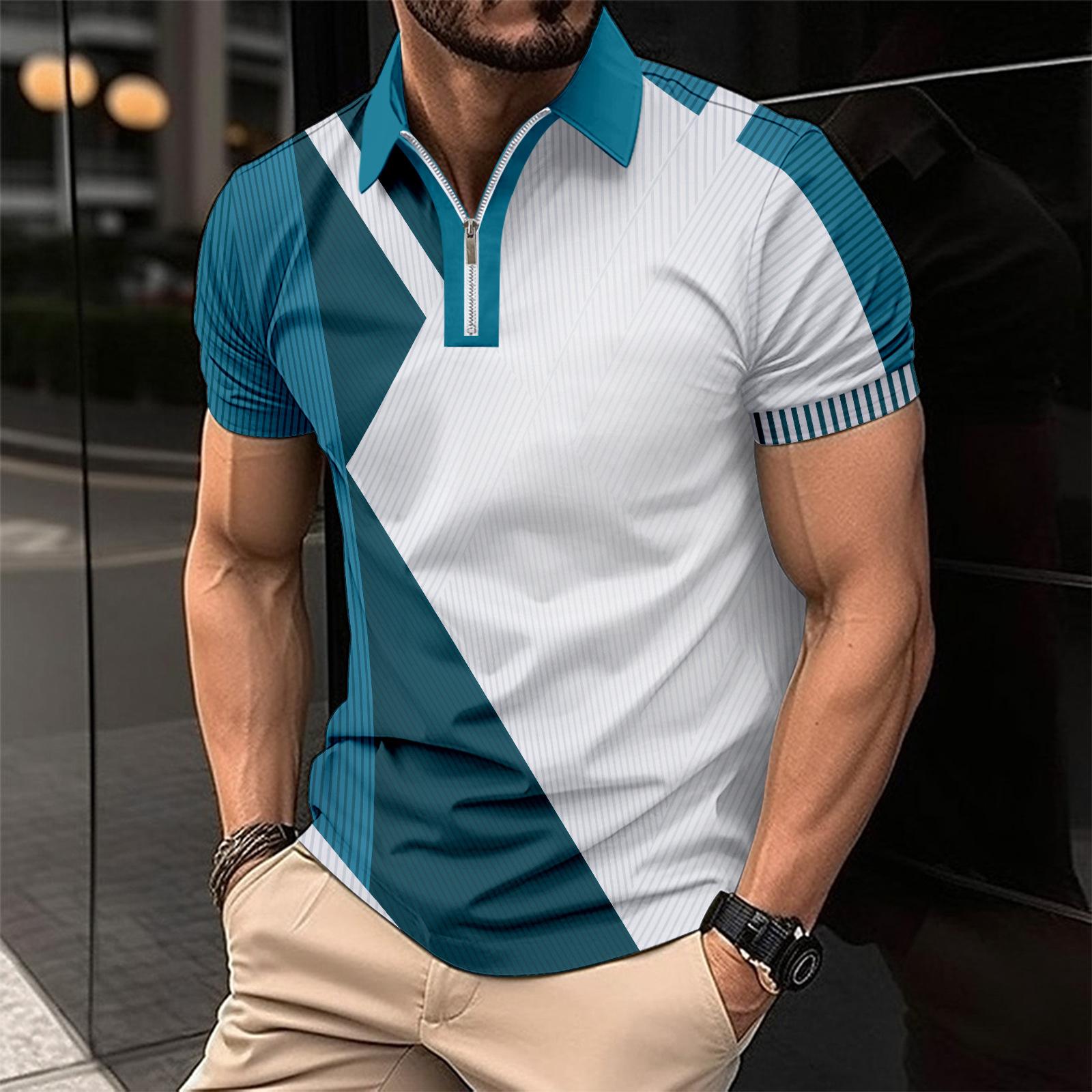 Fashion human Zomer nieuw heren casual korte mouwen revers rits poloshirt L