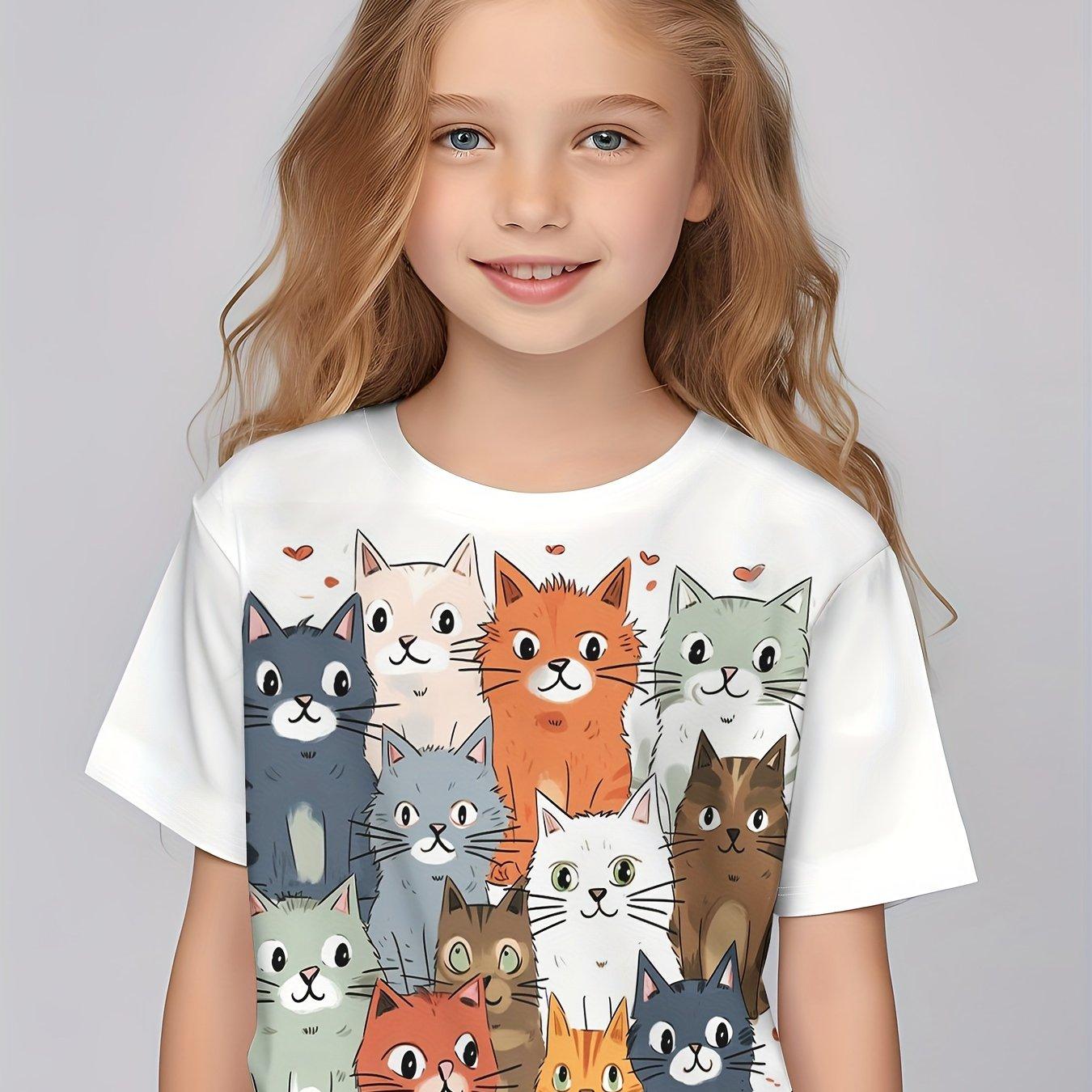 Xuhaijian02 Kinderkleding Meisjes Betoverende 3D Fee Print Korte Mouw T-shirt Tops Comfortabele Ronde Hals Casual T-shirts Kinderkleding Meisjes 150