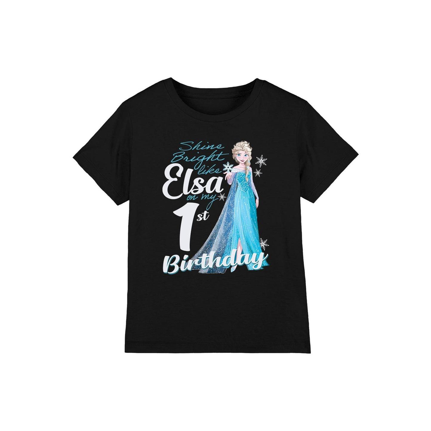 Frozen Childrens/Kids Bright Like Elsa 1st Birthday T-Shirt 7-8 Years zwart