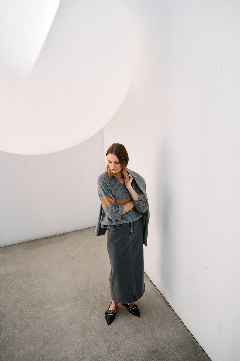 Améline Enkellange Jeansrok In Elastisch Denim