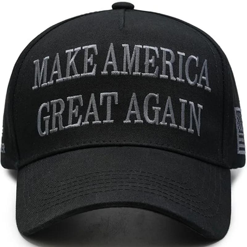 91341623MA8PHXC54Q Donald  45-47 Geef Nooit Op MAGA Pet Maak Amerika Weer Groot Slogan met USA Vlag Verstelbare Baseballpet Zwart zwart/wit
