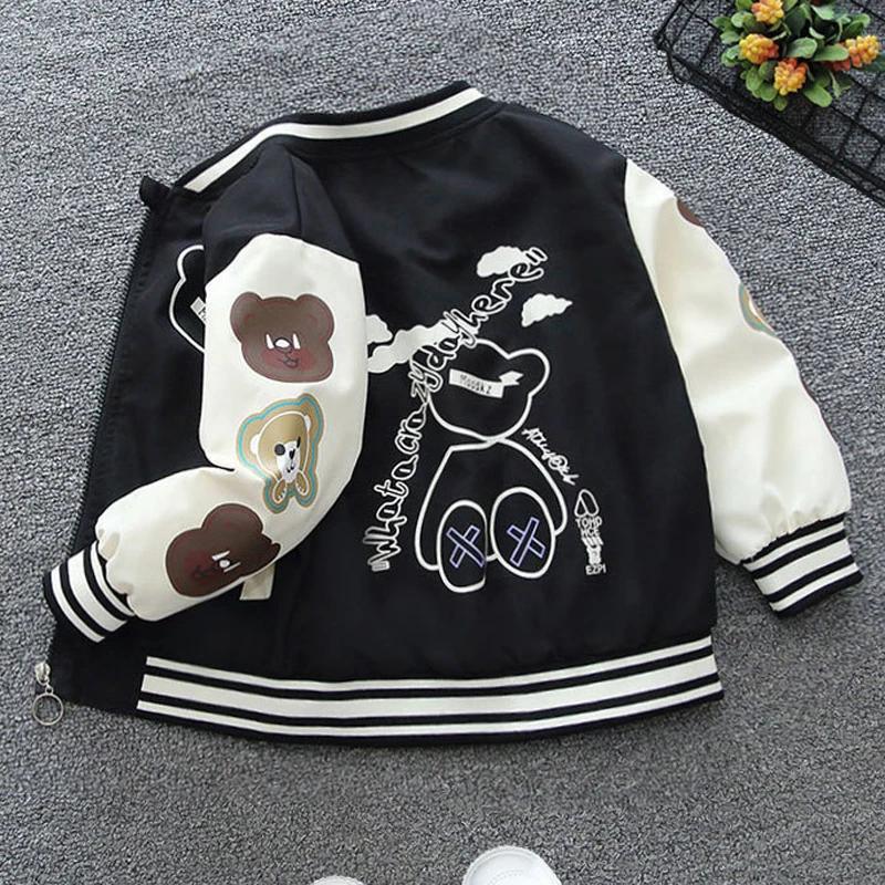 RUOK Lente Herfst Jongens Meisjes Jas Cartoon Beer Letter Print Honkbal Uniform Kinderen Sport Buitenkleding 160cm