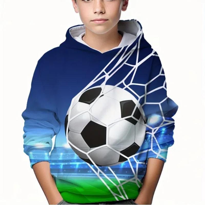 ETST 012 Kindermode Voetbal 3D Geprint Jongens Casual Capuchon Pullover Sweatshirt Voor Lente Herfst Kinder Tops Kleding 110CM