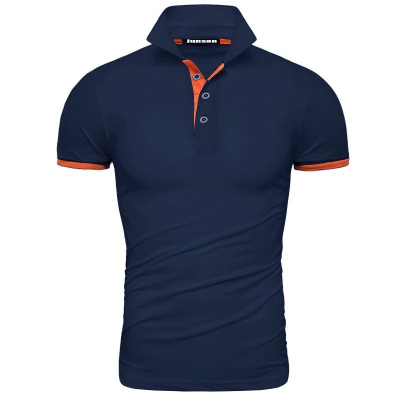 QY-1 2021 Nieuwe Mannen Smmer Mode Effen Kleur Turn-Down Kraag Shirts Slim Fit Casual Business Korte Mouw T-shirt L blauw