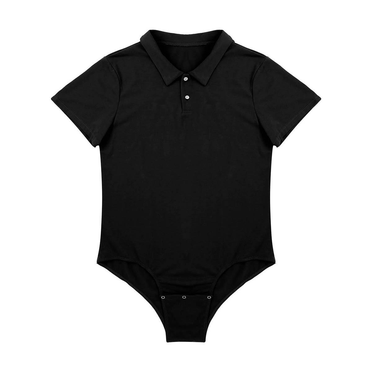 Sywiyi Heren Turn-down kraag kruis shirt bodysuit romper tops t-shirt plus size 4XL zwart