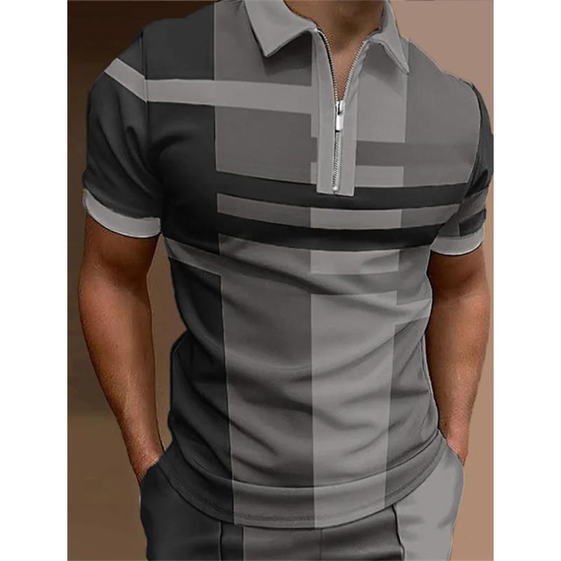 Haojun Herenpoloshirt met geometrisch patroon en print, korte mouwen en revers, dagelijks casual poloshirt met korte mouwen. L