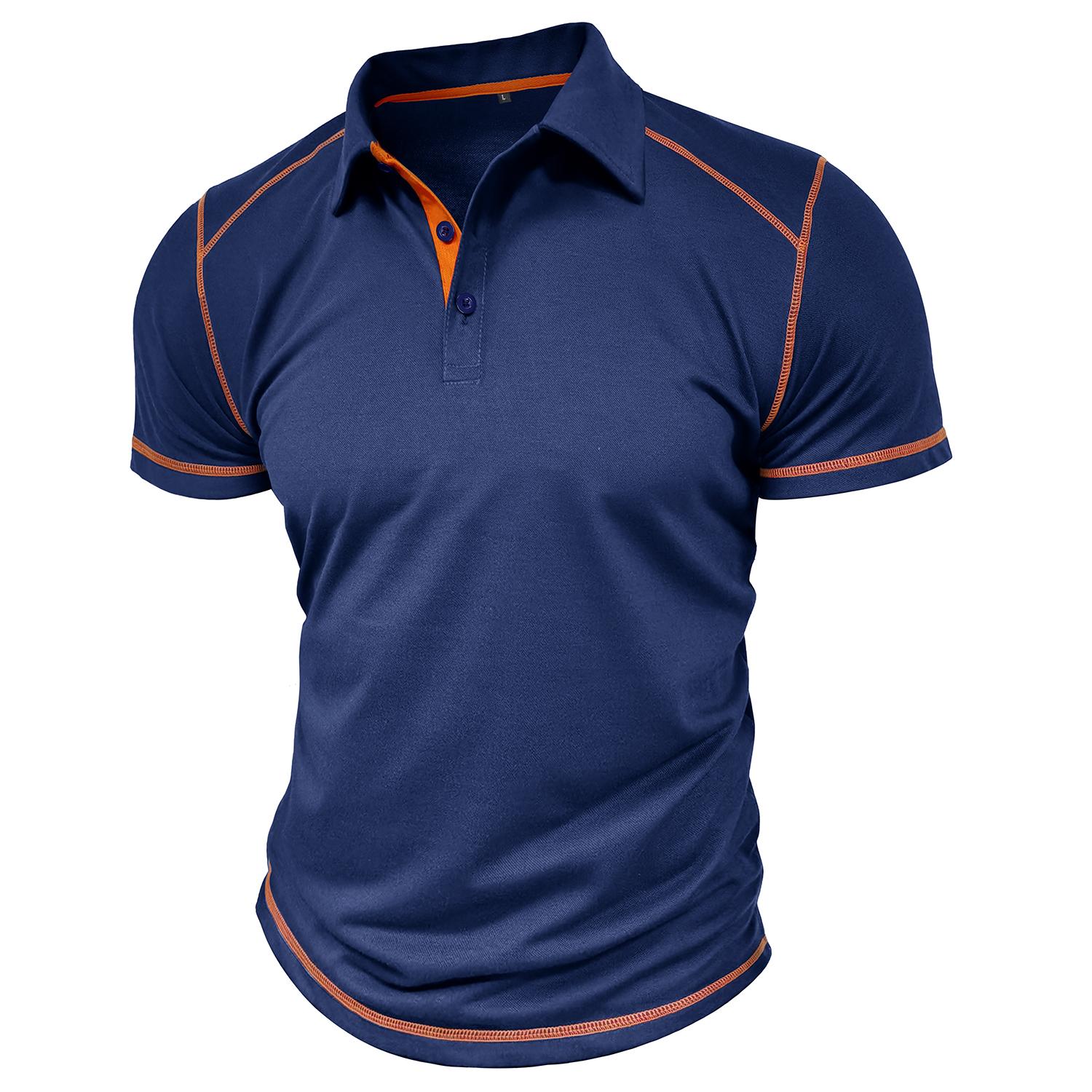 Bright Deer Polo T-shirt voor heren Katoen Korte mouwen Kleurblok Slim Fit Overhemden Ronde kraag Knoop Truien Lente Zomer Vrijetijdskleding S saffierblauwe kleur