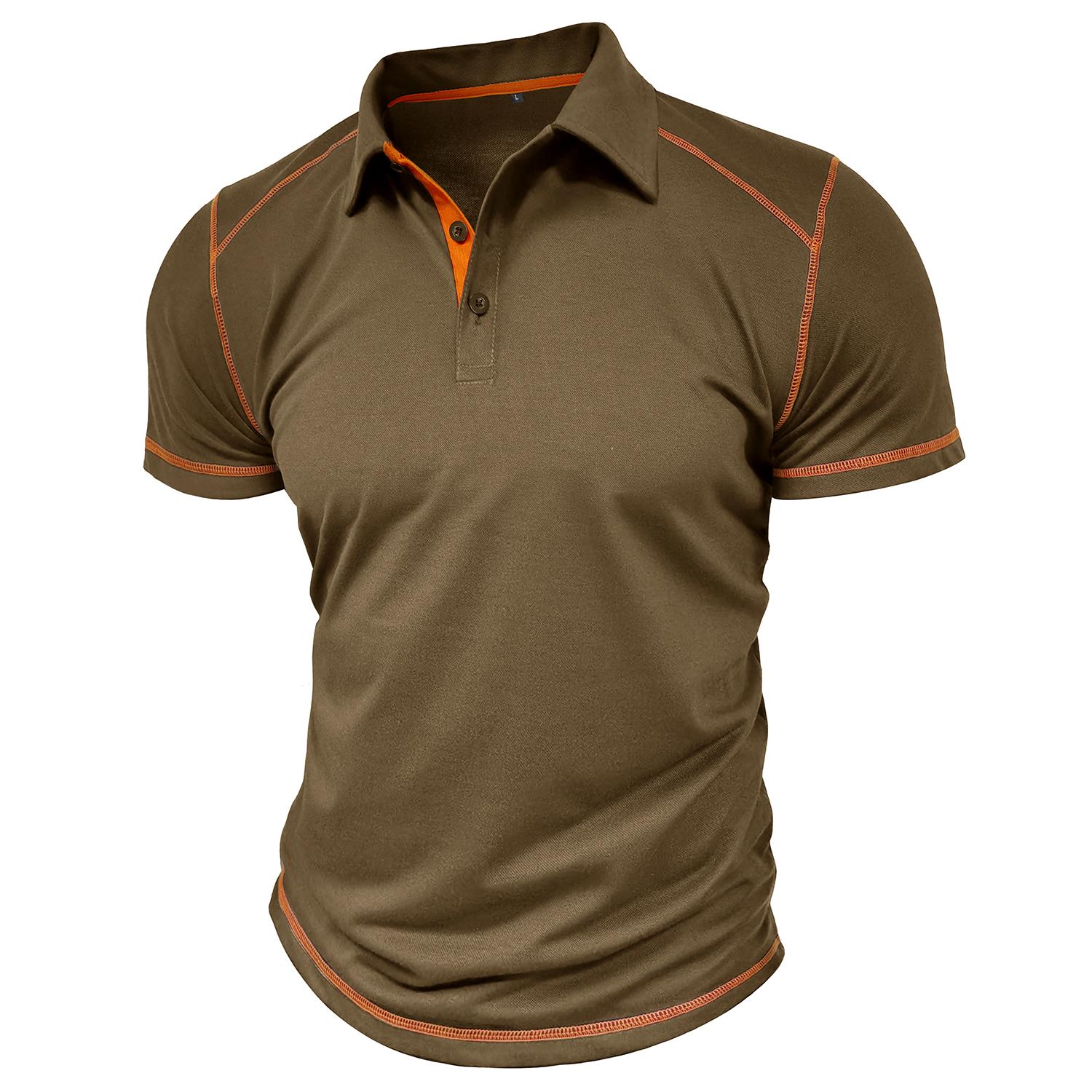 Bright Deer Polo T-shirt voor heren Katoen Korte mouwen Kleurblok Slim Fit Overhemden Ronde kraag Knoop Truien Lente Zomer Vrijetijdskleding XXL
