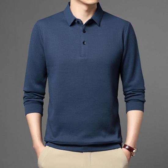 Big Thumb Merk Poloshirt Mannen Lange Mouw Business Casual Poloshirt Heren Kleding Lente Herfst Effen Mannelijke Turn Down Kraag Tops tees L blauw