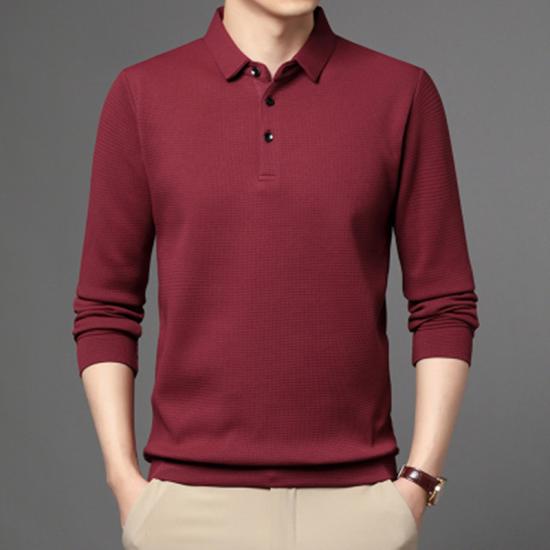 Big Thumb Merk Poloshirt Mannen Lange Mouw Business Casual Poloshirt Heren Kleding Lente Herfst Effen Mannelijke Turn Down Kraag Tops tees XXL wijnrode kleur