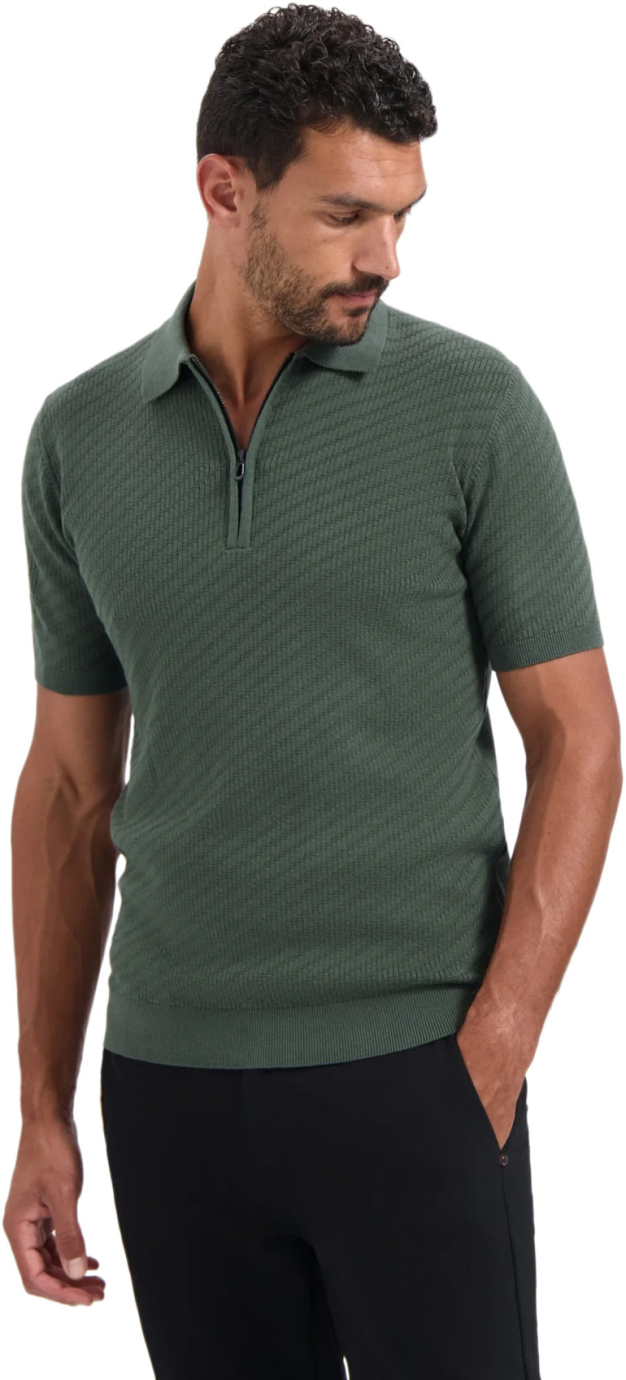 No Excess Pullover short sleeve polo zip soli dark green