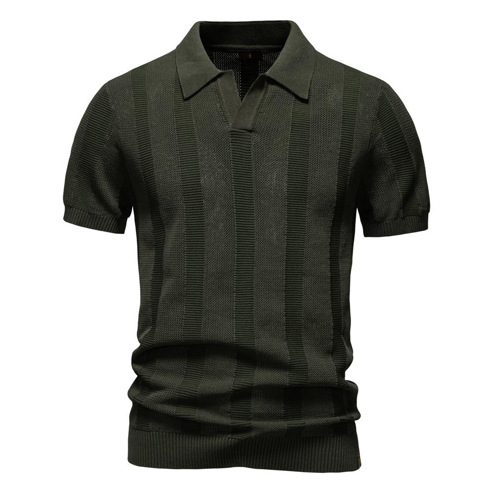 AIOPESON Men Fashion AIOPESON 2025 Heren Effen Gestreept Mesh Poloshirt Ademend Gebreid Trui Met Omslagkraag Polo's Heren EUR M 65-75kg legergroene kleur
