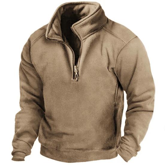 KYUSHUAD Effen kleur sweatshirt Opstaande kraag Rits Halve sluiting Pullover Lange mouw Winddicht Warme buitenjacht XL kaki