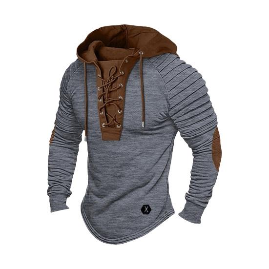 Western Cool Men Heren Lente Hoodie Geplooide Schouder Colorblock Trekkoord Capuchon Top Lange Mouw Trui M