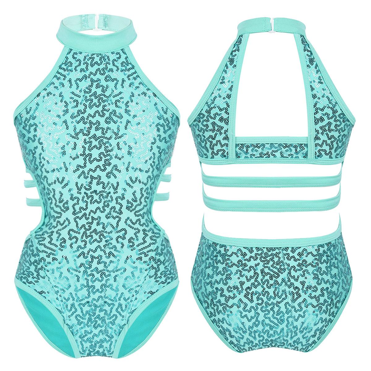 Tiaobug Kinderen Meisjes Mouwloos Pailletten Halter Hals Bandjes Rug Gymnastiek Leotard Atletisch Tank Top 13-14 Years