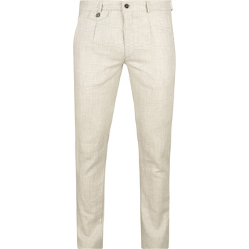 Suitable Broek  Chino Linen Blend Ruiten Beige