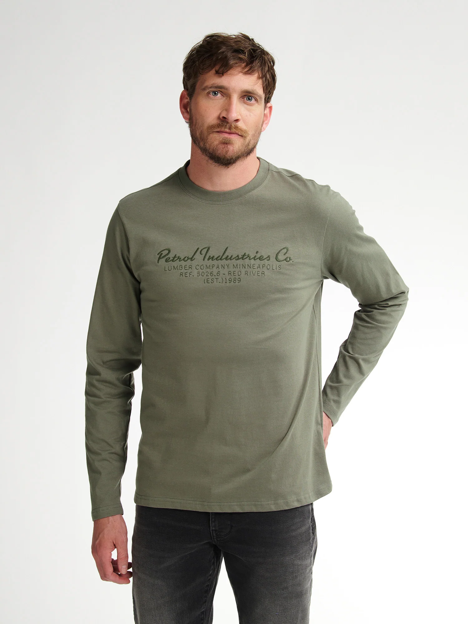 Petrol Industries Heren longsleeve- m-3050-tlr604 6174 mossy stone