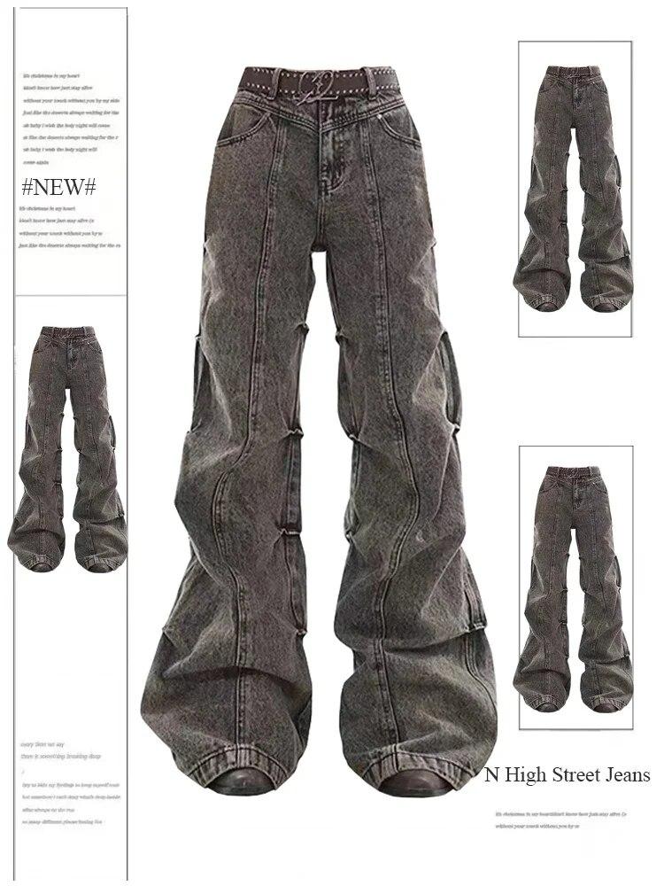 Exotic Dames grijze jeans Vintage Koreaanse jaren 90 esthetische denim broek Harajuku hoge taille Cowboy broek mode Y2K jaren 2000 Trashy kleding L