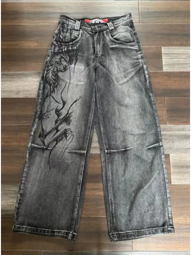 Polaris star American Retro Distressed Washed Hip-Hop Loose Wide-Leg Jeans S grijze kleur