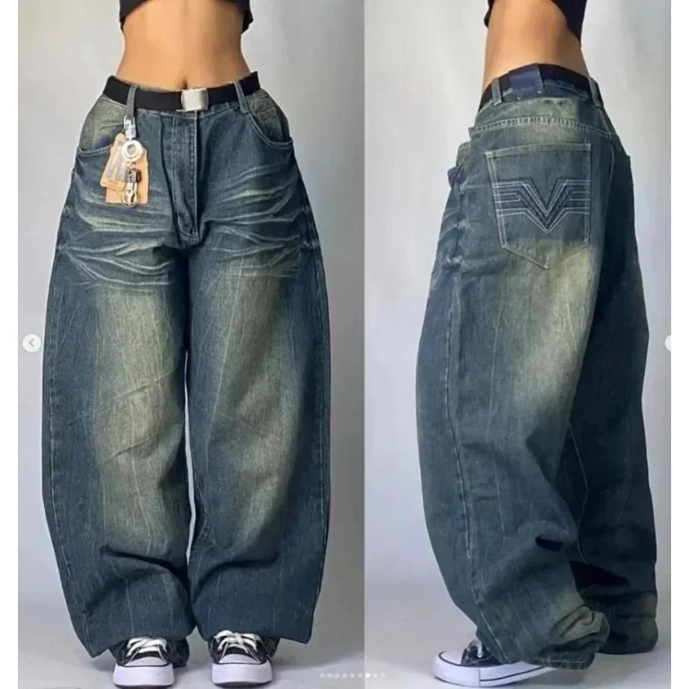 Tinicoo Y2K Amerikaanse Nieuwe Retro Straat Hip-hop Losse Jeans Vrouwelijke Harajuku Hoge Taille Wijde Pijpen Broek Gotische Wijde Broek Straat Broek M