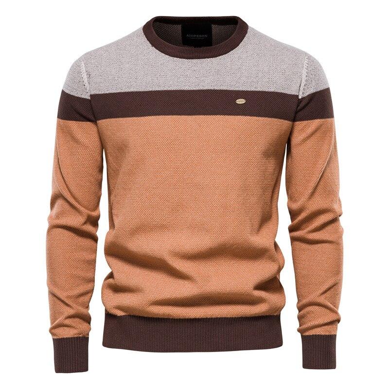 AIOPESON Men Fashion AIOPESON Gesplitste Katoenen Trui Mannen Casual O-hals Hoge Kwaliteit Trui Gebreide Truien Mannelijke Nieuwe Herfst Winter Heren Truien L 65-75 kg oranje