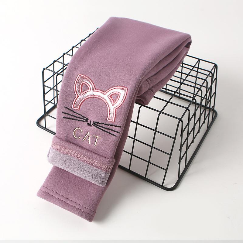 Youth Charm Nieuwste meisjes katoenen warme legging uitloper winter kinderen cartoon dikke fluwelen broek voor babymeisjes schattige kat patroon broek 150 paars