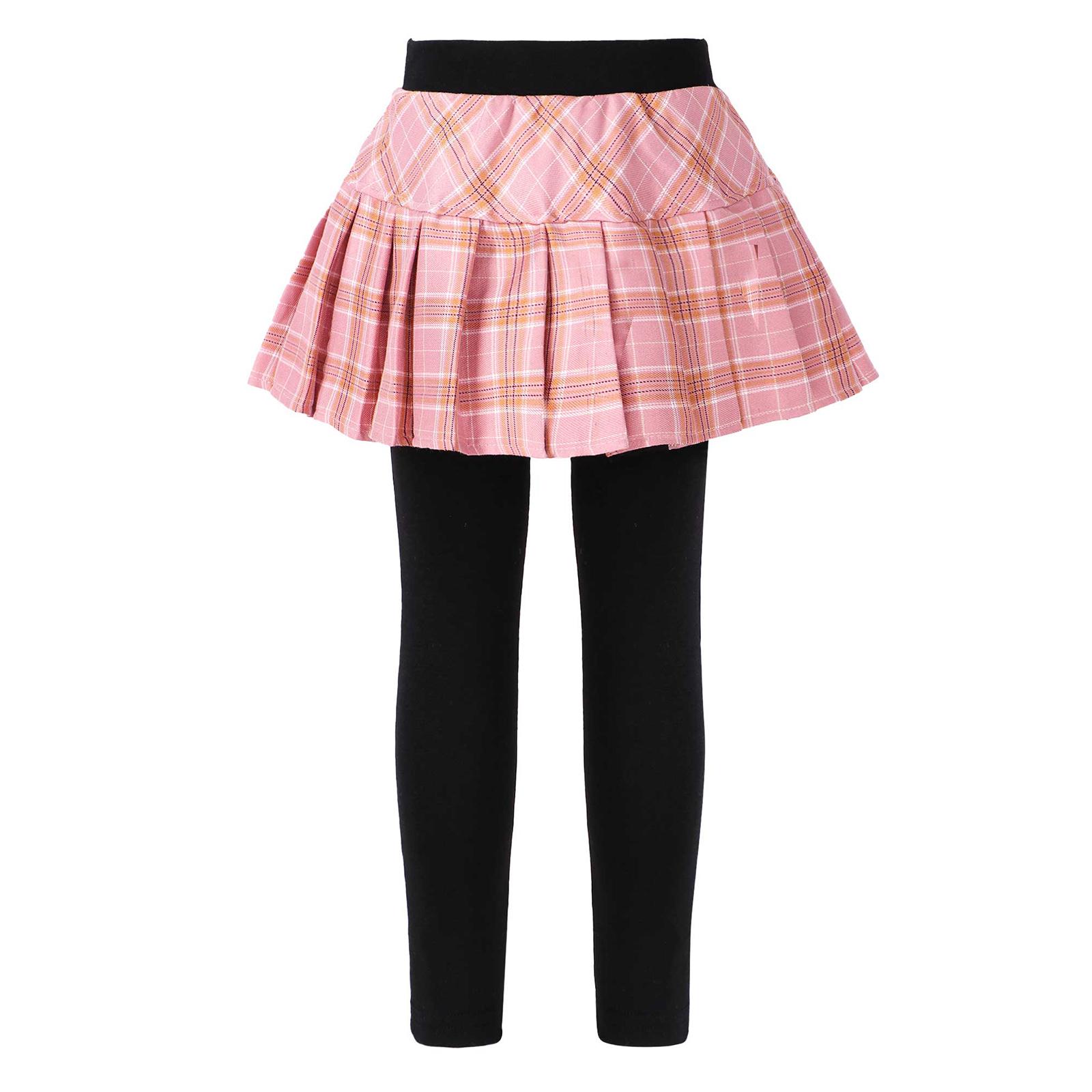 Fldy Kinderen meisjes casual lange broek rasterprint geplooide rok stijl legging nep tweedelige danskleding 5-6 Years