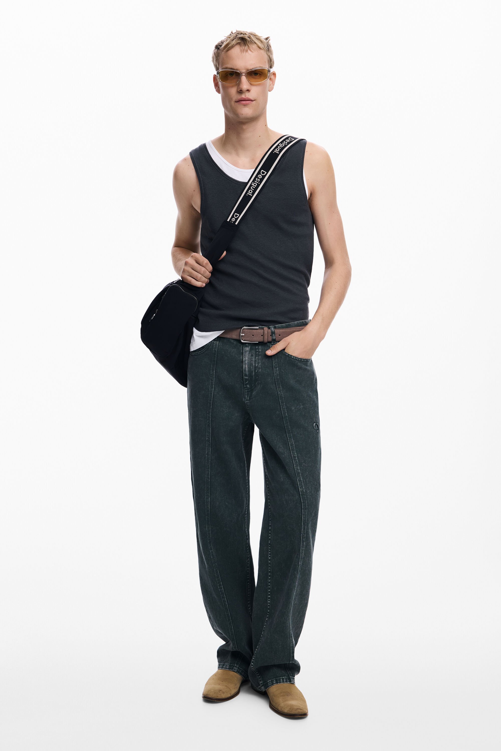 Desigual Rechte broek met gewassen effect - GREEN