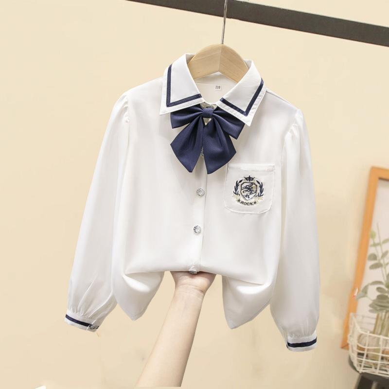 YOUULAR Katoenen shirt Wit Meisjes Onderkant Shirt Top Kinderkleding Student Lange mouwen Schooluniform 160
