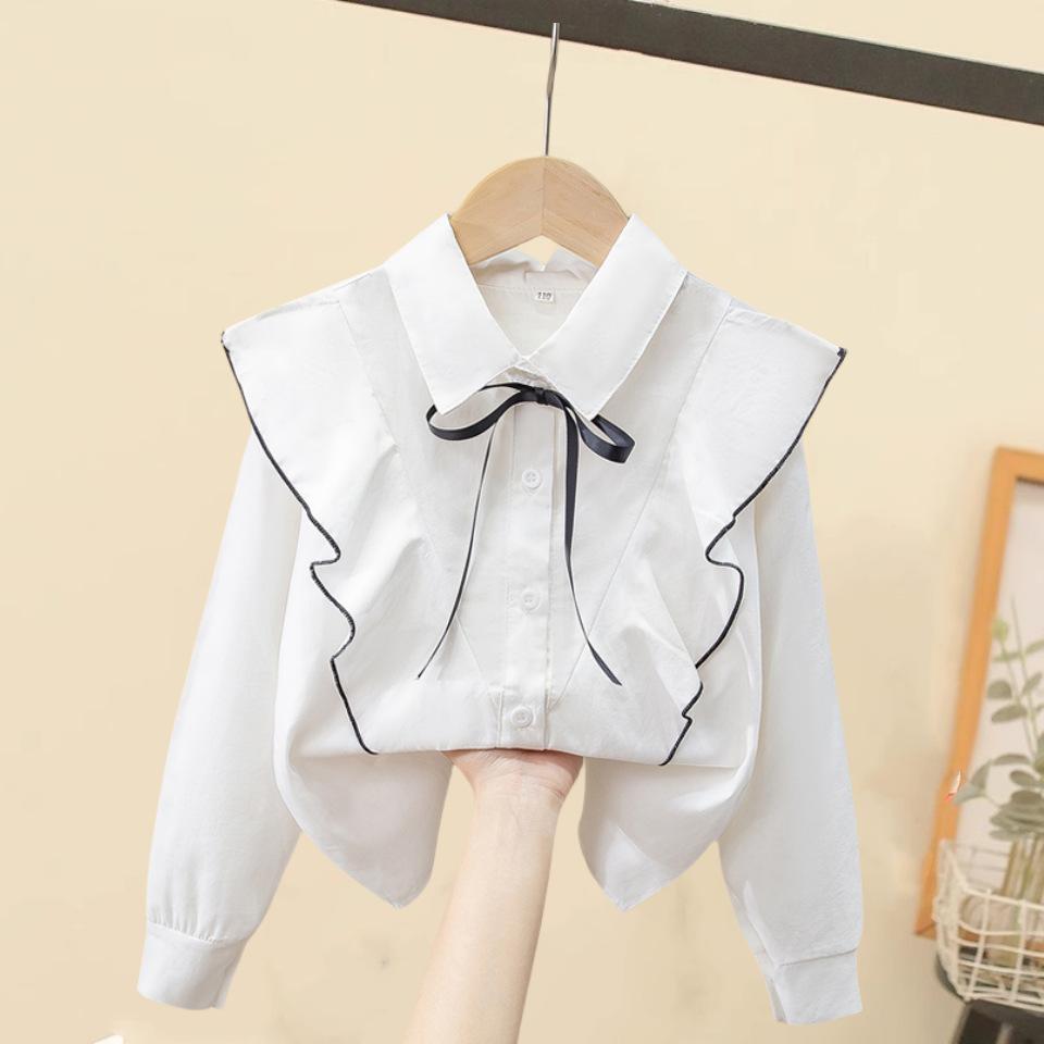 YOUULAR Katoenen shirt Wit Meisjes Onderkant Shirt Top Kinderkleding Student Lange mouwen Schooluniform 150