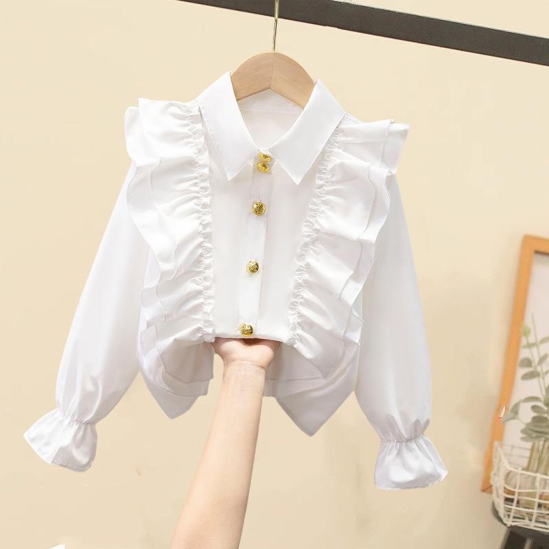 YOUULAR Katoenen shirt Wit Meisjes Onderkant Shirt Top Kinderkleding Student Lange mouwen Schooluniform 140