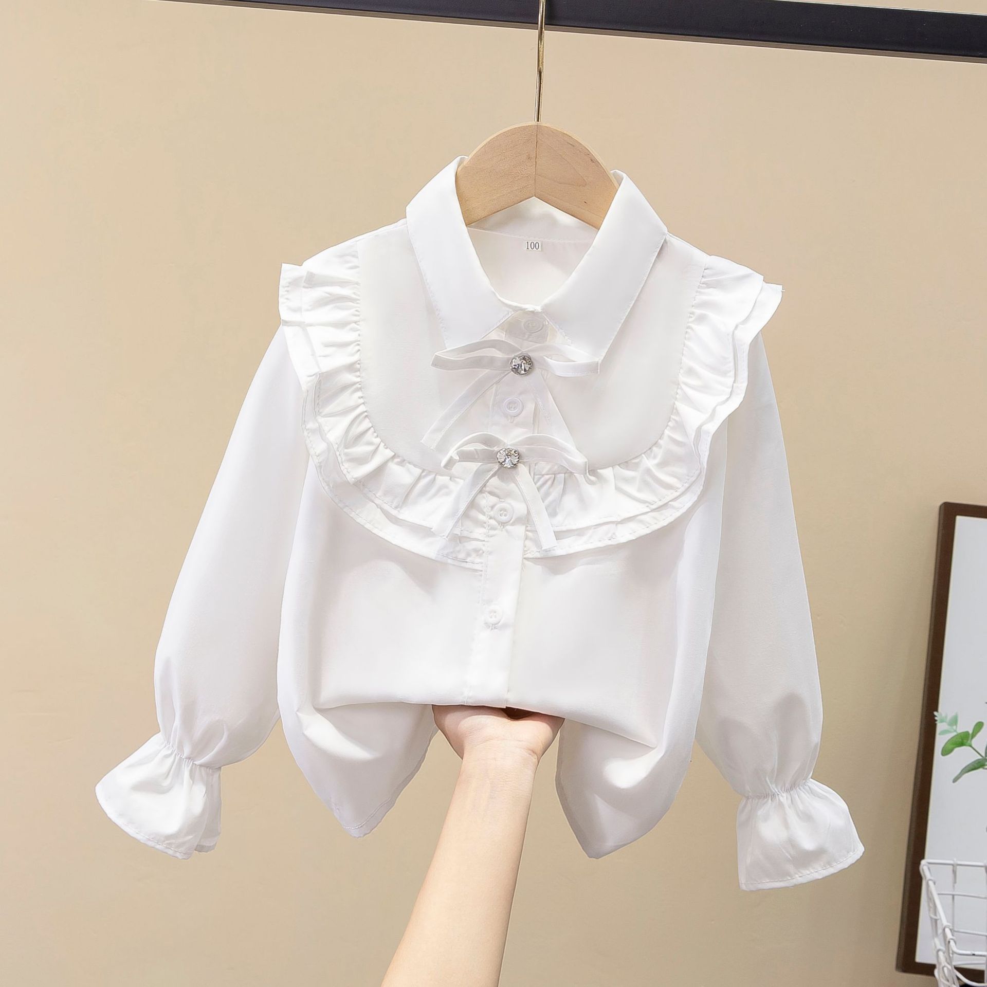 YOUULAR Katoenen shirt Wit Meisjes Onderkant Shirt Top Kinderkleding Student Lange mouwen Schooluniform 120