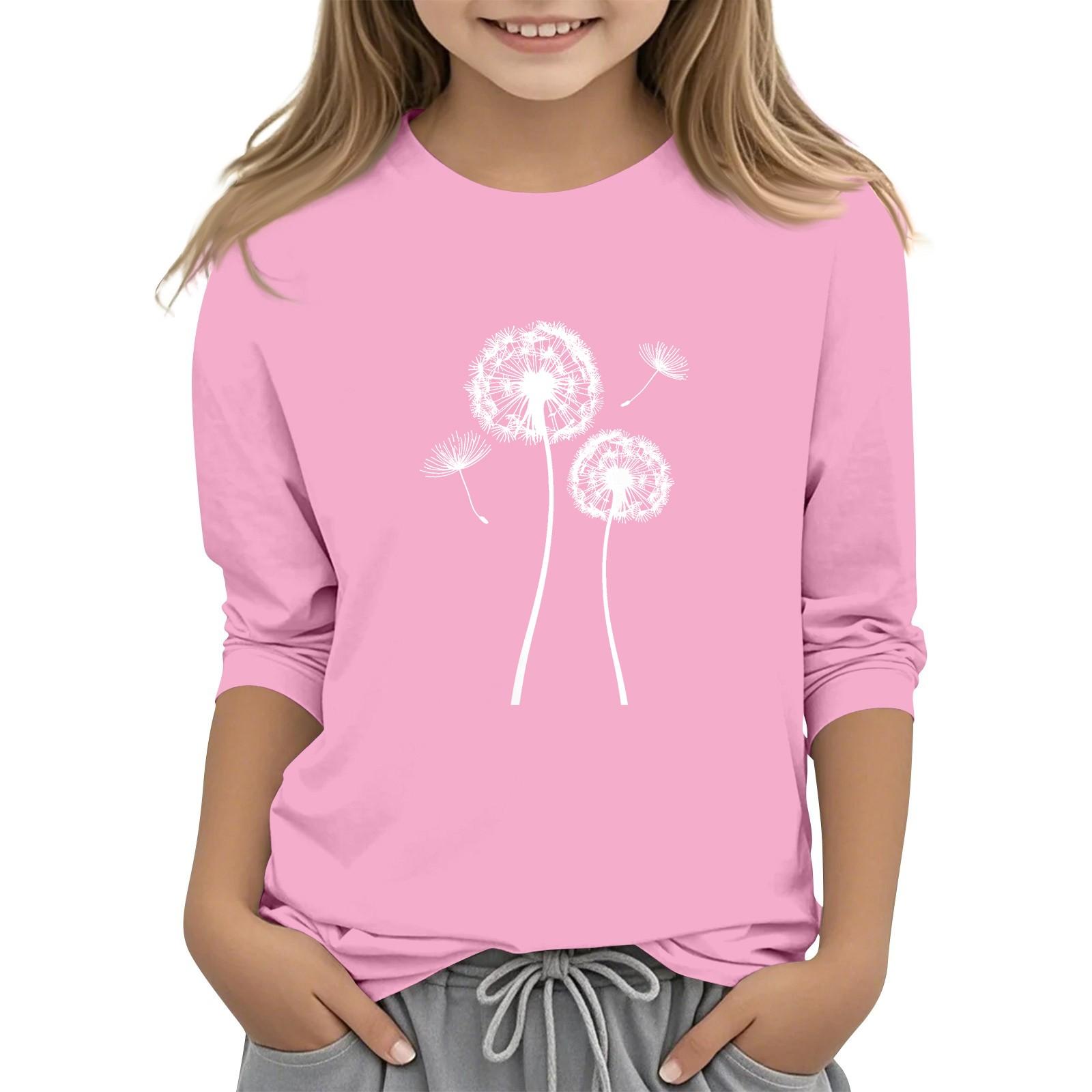 Hong  Art Children's 7-point sleeved round neck top print fashion casual T-shirt 110 roze