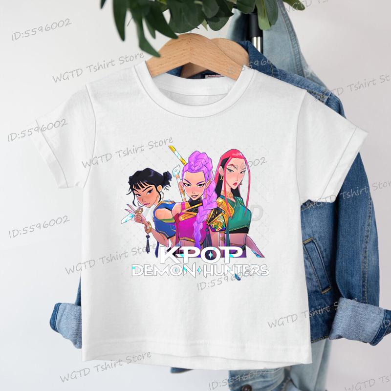 Xuhaijian02 Fashion Casual Kids T-shirt KPop Demon Hunters Cool Girls Tee Top Funny Gift for Fans Cotton Tshirt -KPop Demon Hunters Clothes 140