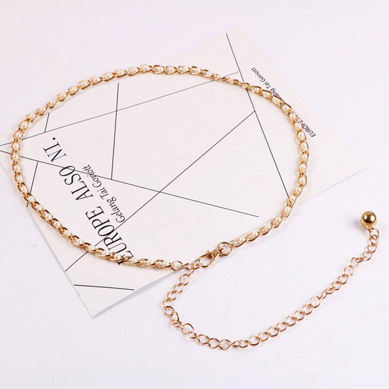 R&N Fashion 2 Vrouwen Meisjes Metalen Taille Riem Body Chain Imitatie Parel Kralen Taille Jurk Keten Vrouwelijke Luxe Riem wit